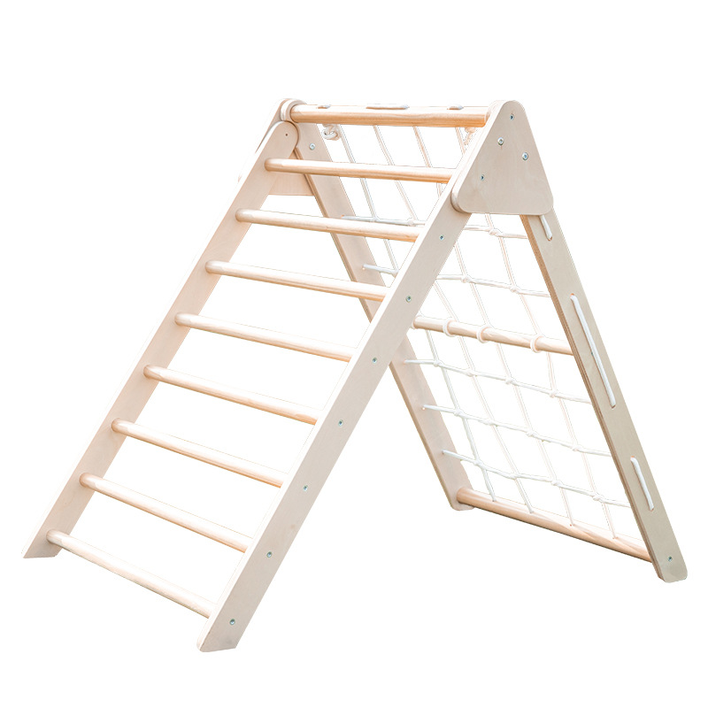 Kids Outdoor Wooden Playset - 접이식 나무 삼각형 클라이머 슬라이드 램프