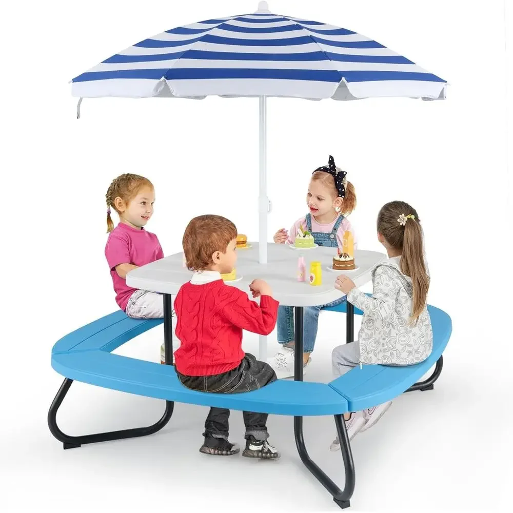 Kids Outdoor Table With Umbrella - 8인용 어린이 피크닉 테이블(우산 포함), 유아용