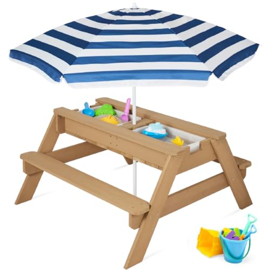 Kids Outdoor Table With Umbrella - 야외용 어린이 피크닉 테이블(우산 포함), 3-in-1