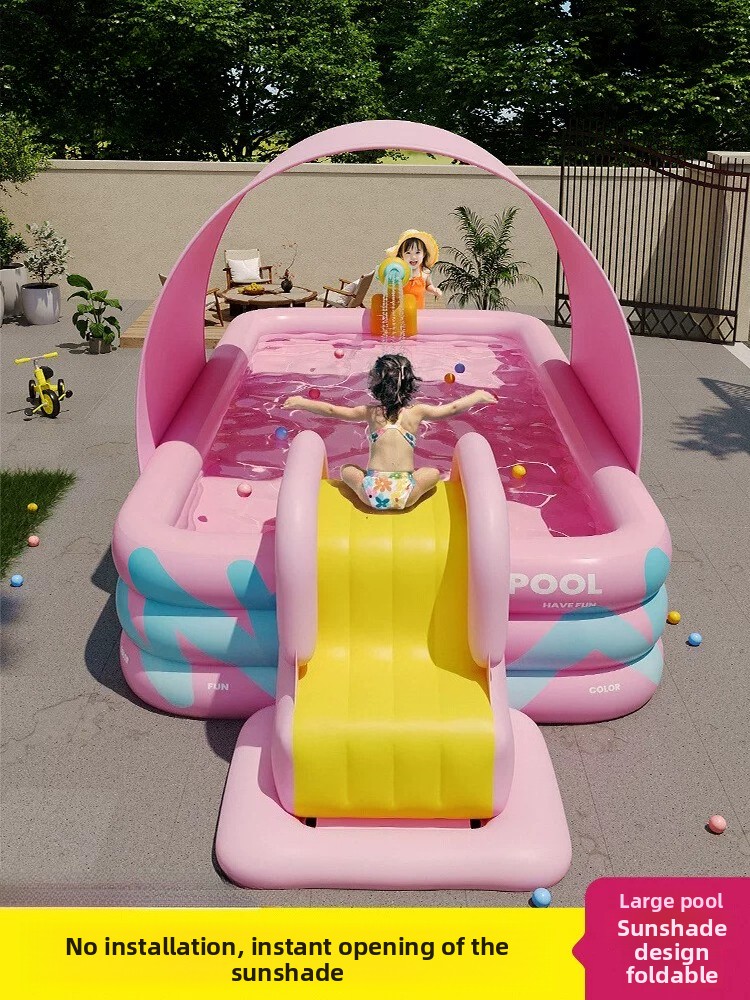 Kids Outdoor Pool - 차양막 슬라이드가 있는 접이식 대형 수영장,