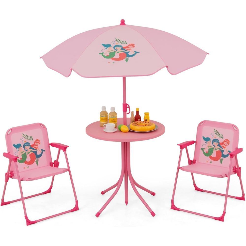 Kids Outdoor Table With Umbrella - 어린이 피크닉 테이블, 접이식 의자 2개가