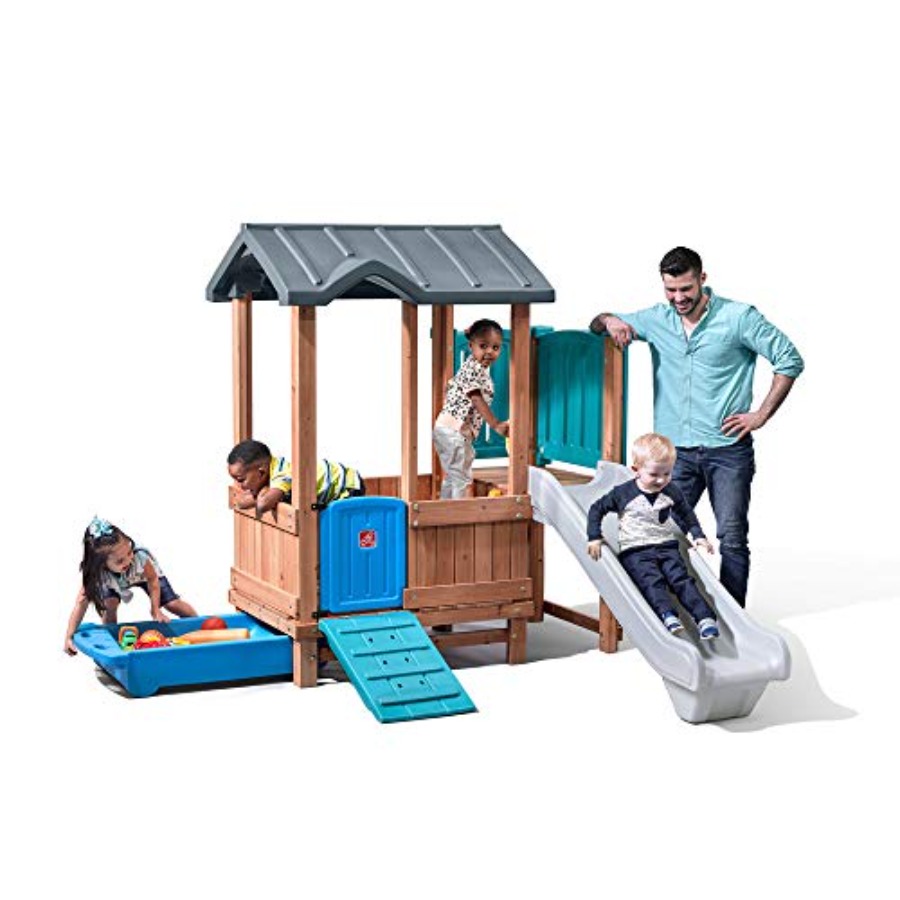 Kids Outdoor Wooden Playset - 우드랜드 어드벤처 플레이하우스 & 슬라이드, 어린이