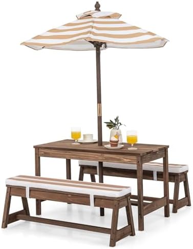 Kids Outdoor Table With Umbrella - 어린이 피크닉 테이블, 야외용 나무 테이블