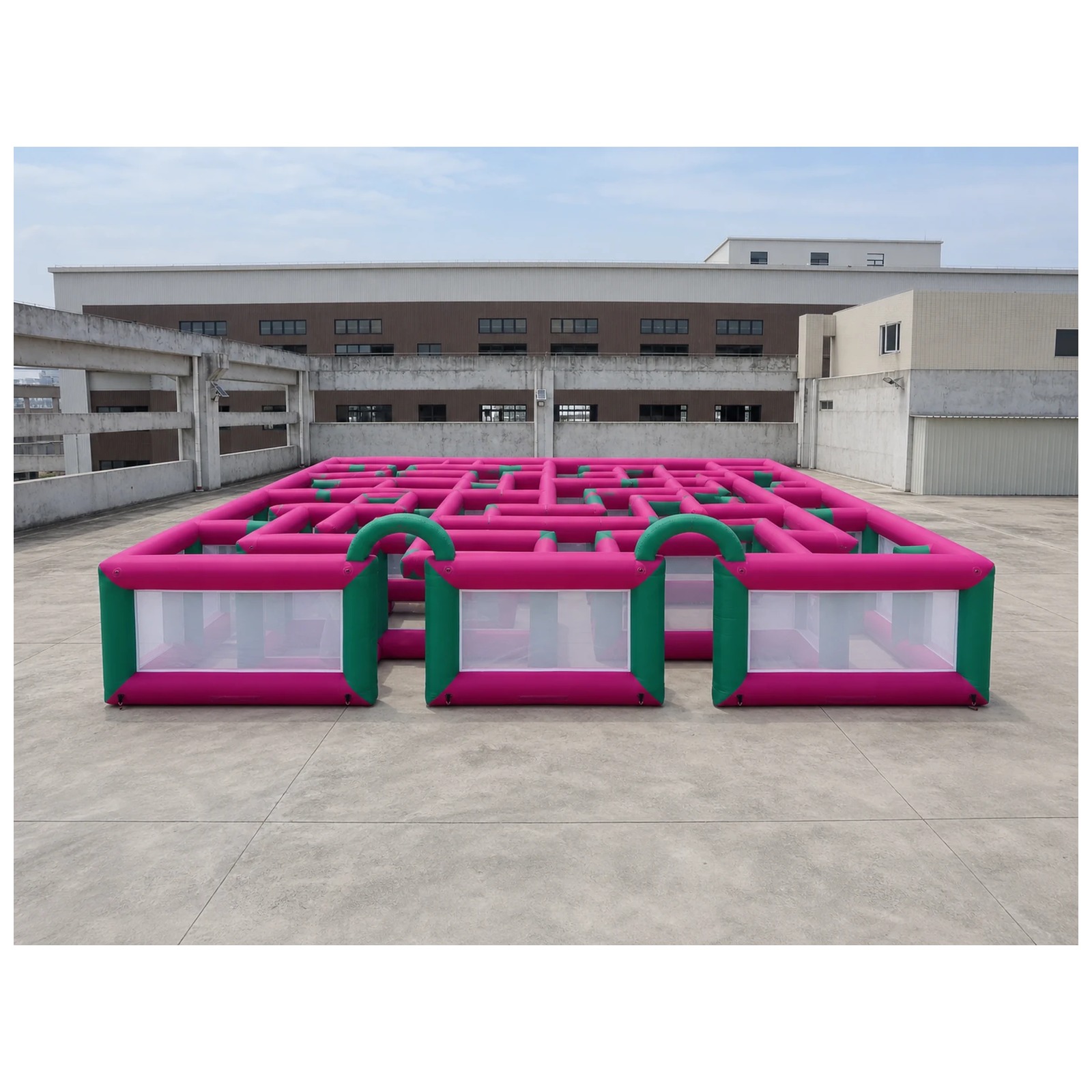 Kids Outdoor Party Venue - 대형 마젠타 그린 메쉬 오픈탑 에어바운스