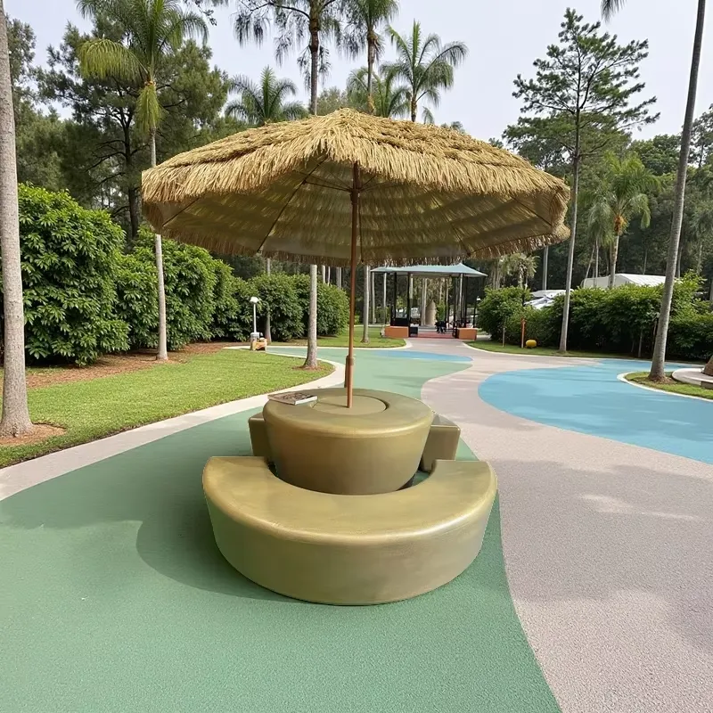 Kids Outdoor Table With Umbrella - 현대적인 야외 원형 테이블 및 의자