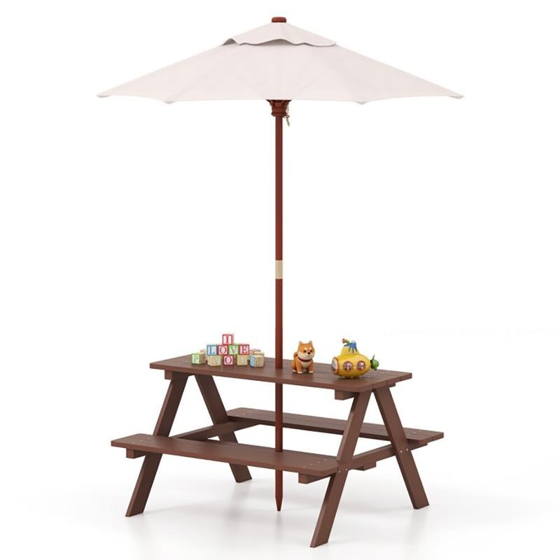 Kids Outdoor Table With Umbrella - 야외용 4인용 어린이 피크닉 테이블 벤치