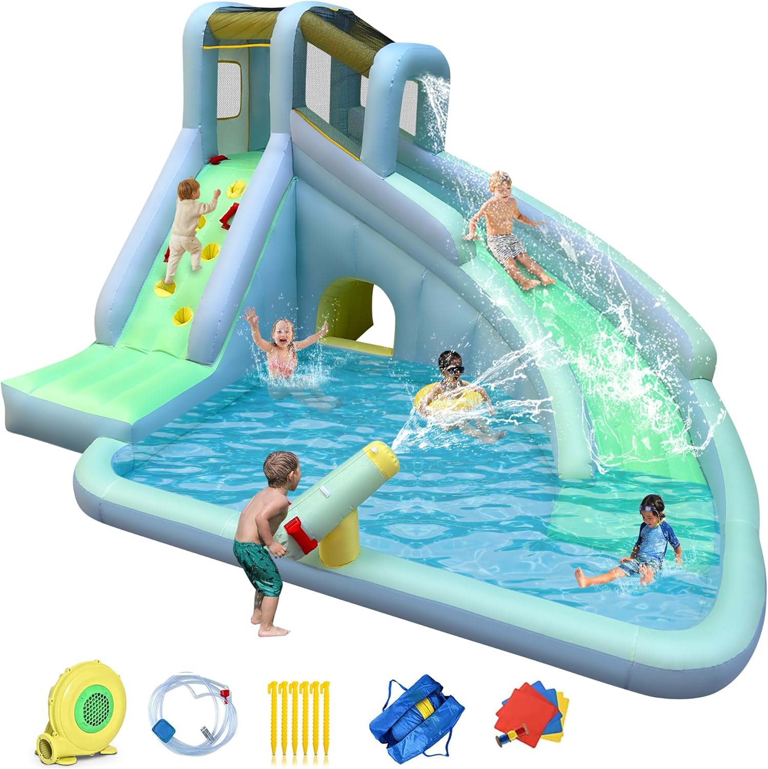 6-in-1 어린이용 에어바운스 워터파크, 550W 송 - Kids Outdoor Climbing Wall 리뷰 및 가격