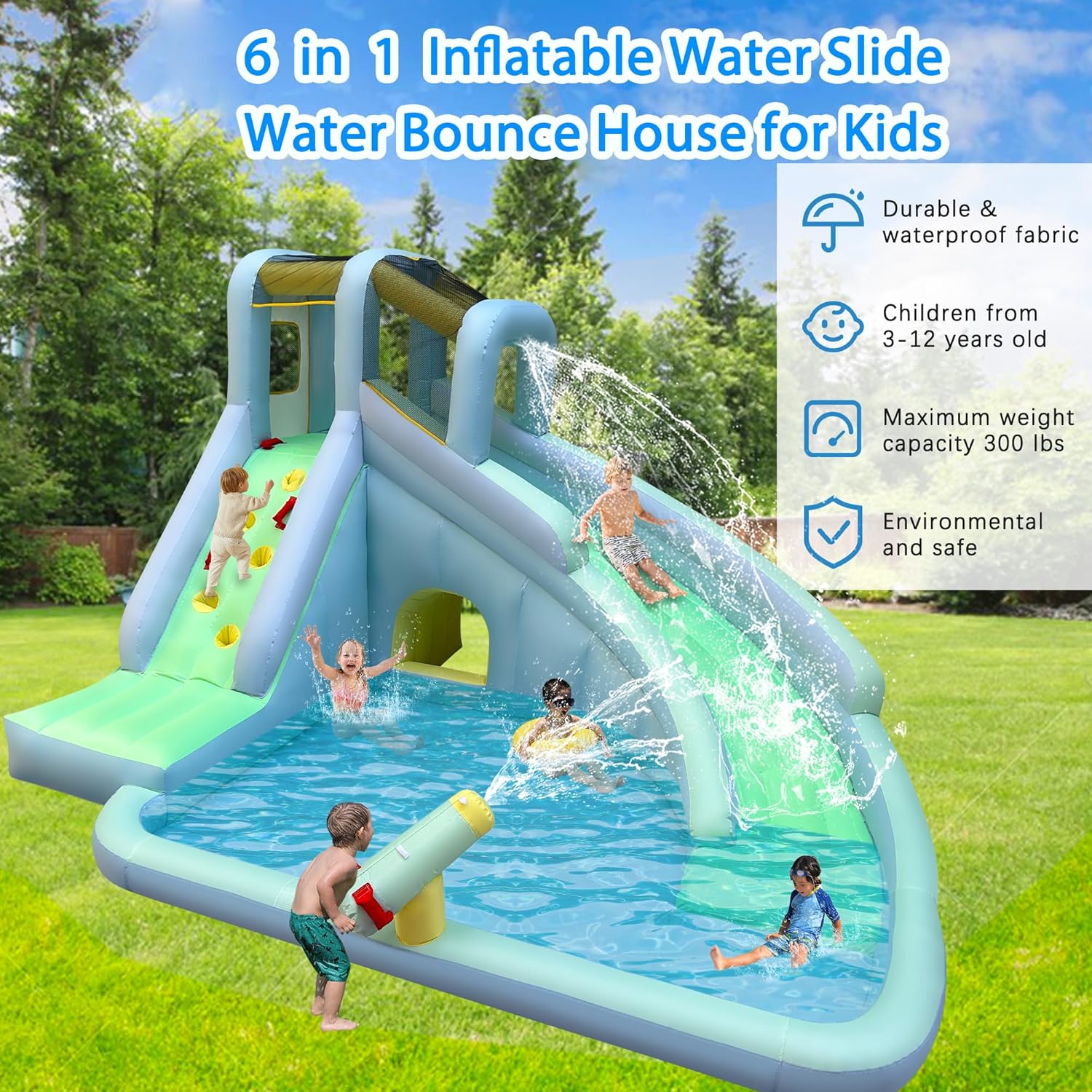 6-in-1 어린이용 에어바운스 워터파크, 550W 송 - Kids Outdoor Climbing Wall 리뷰 및 가격