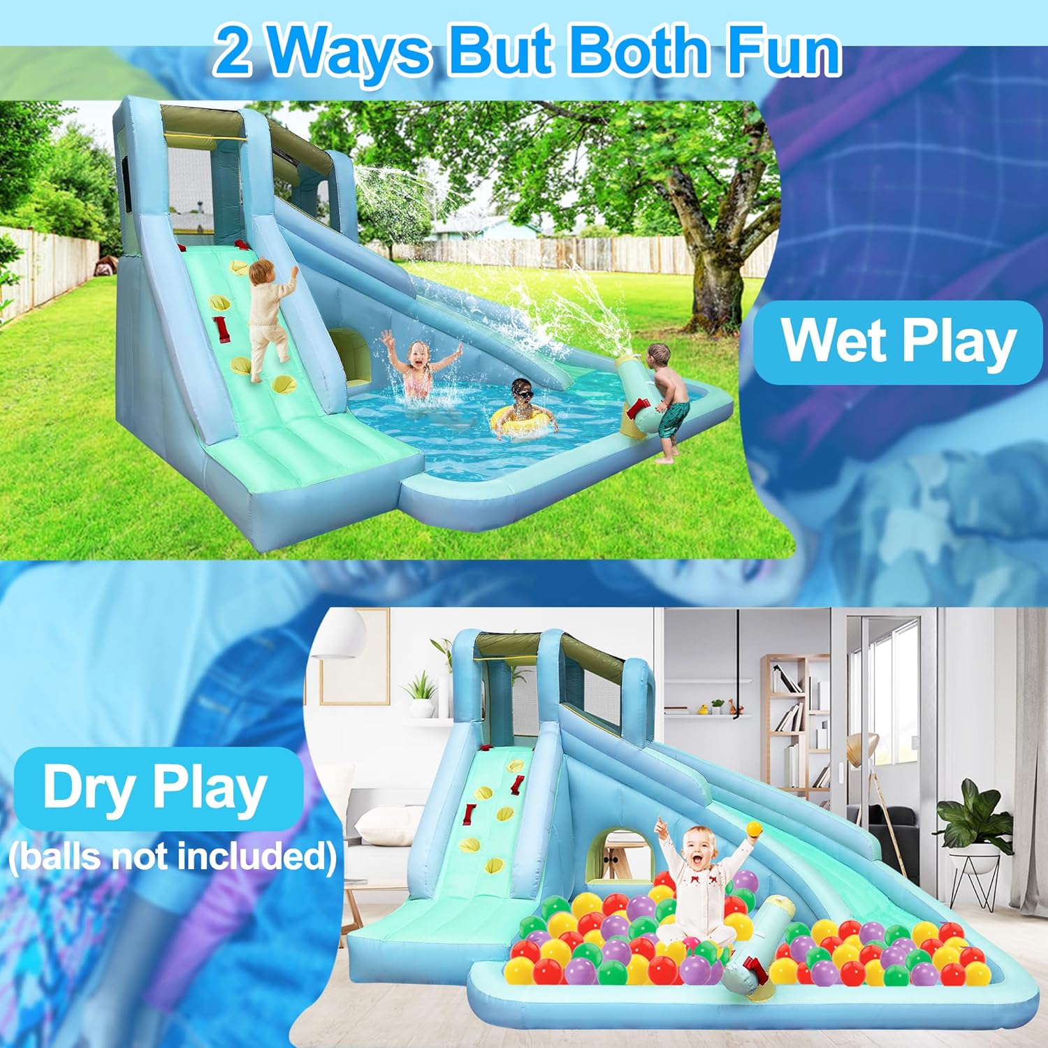 6-in-1 어린이용 에어바운스 워터파크, 550W 송 - Kids Outdoor Climbing Wall 리뷰 및 가격