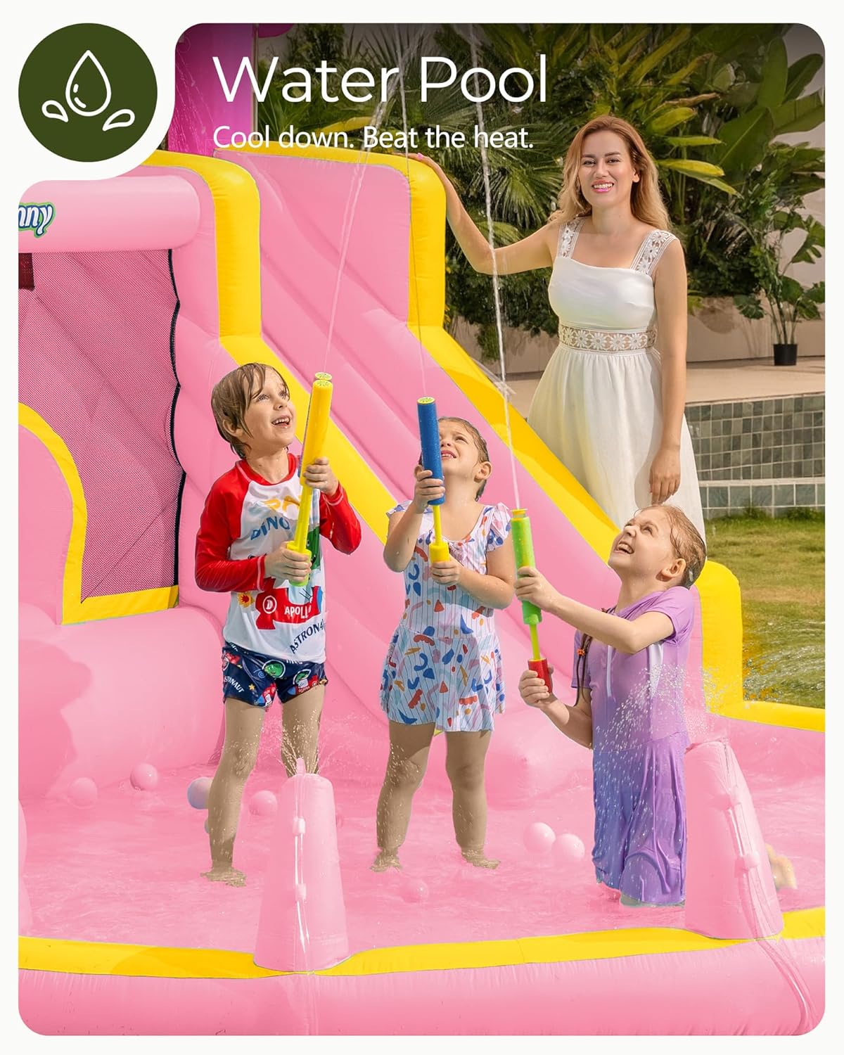 핑크색 에어바운스 워터슬라이드, 3~12세 어린이용,  - Kids Outdoor Pool 리뷰 및 가격