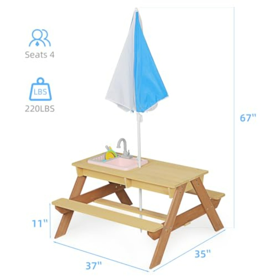 야외용 어린이 피크닉 테이블(우산 포함), 탈부착 가능 - Kids Outdoor Table With Umbrella 리뷰 및 가격