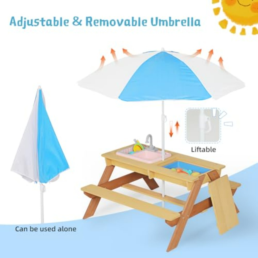 야외용 어린이 피크닉 테이블(우산 포함), 탈부착 가능 - Kids Outdoor Table With Umbrella 리뷰 및 가격