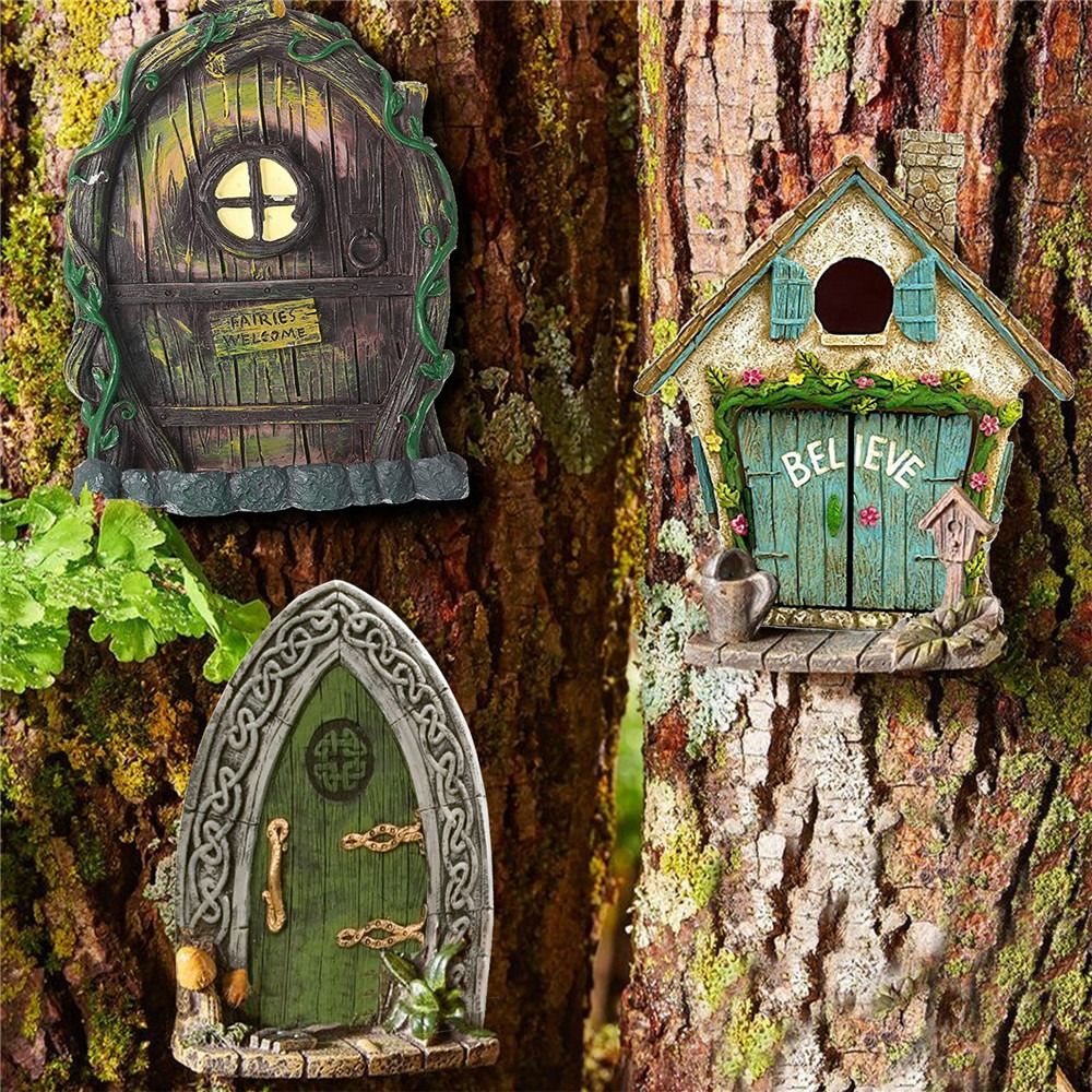 각인 디자인 나무 미니어처 요정 그놈 요정 문 창문 피 - Kids Outdoor Fairy Garden 리뷰 및 가격