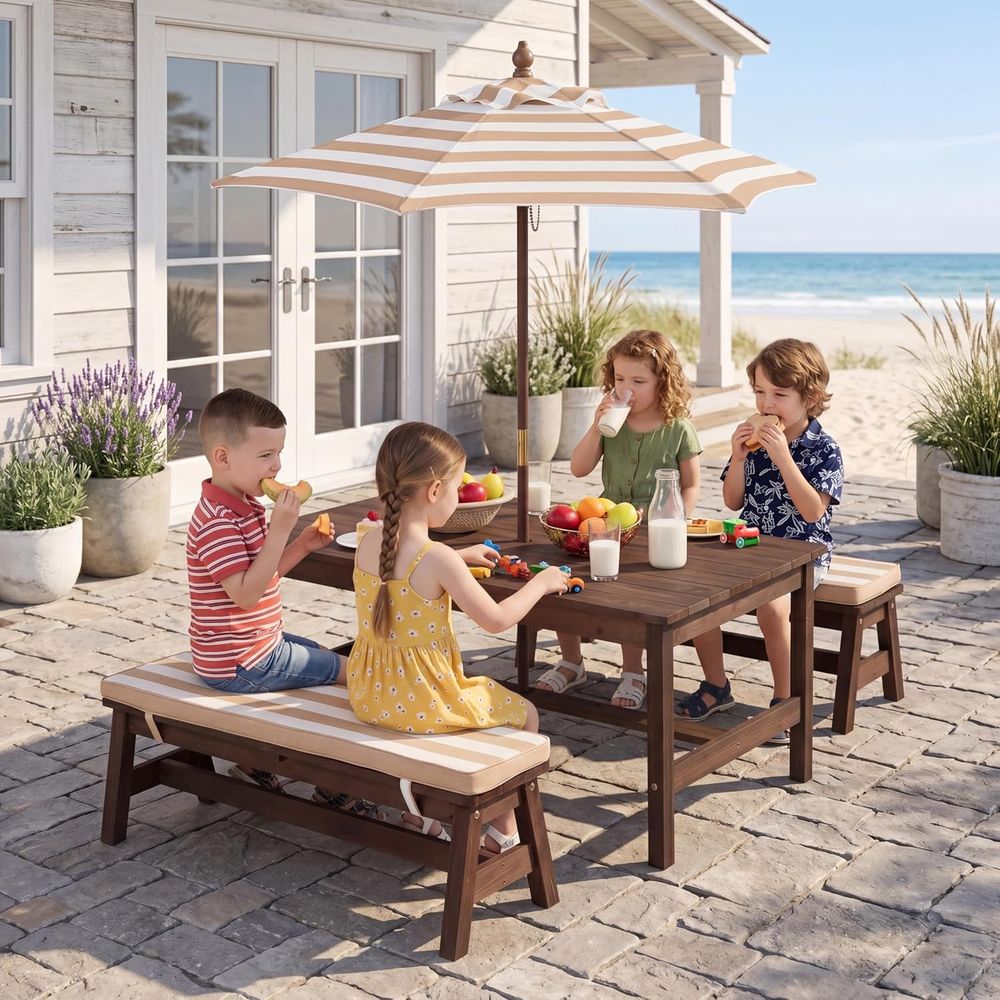 어린이 피크닉 테이블, 대형 42인치 x 23인치 테이 - Kids Outdoor Table With Umbrella 리뷰 및 가격