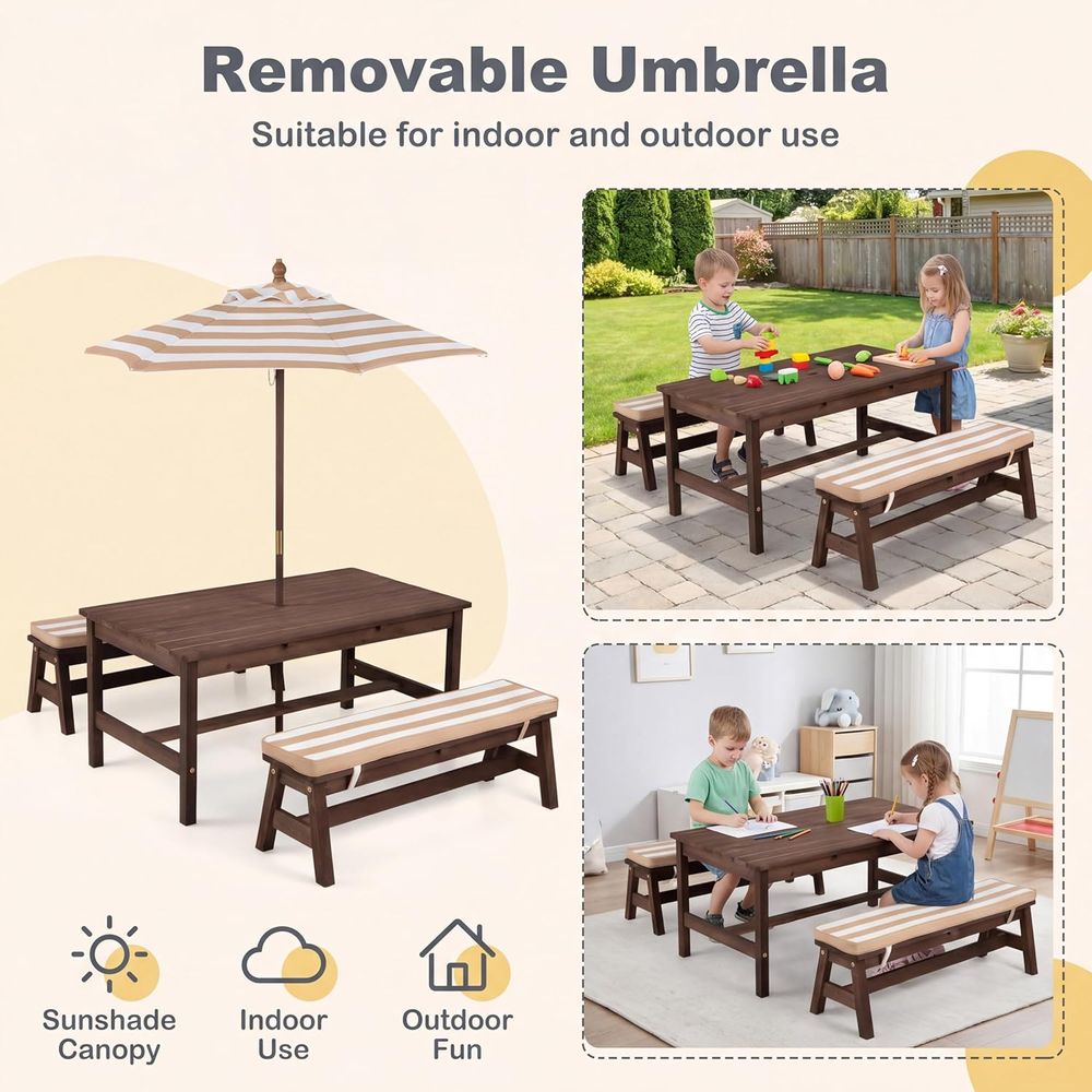 어린이 피크닉 테이블, 대형 42인치 x 23인치 테이 - Kids Outdoor Table With Umbrella 리뷰 및 가격