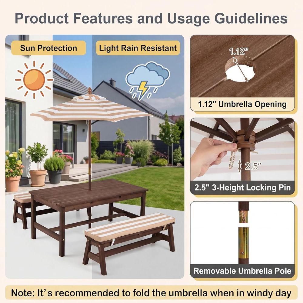 어린이 피크닉 테이블, 대형 42인치 x 23인치 테이 - Kids Outdoor Table With Umbrella 리뷰 및 가격