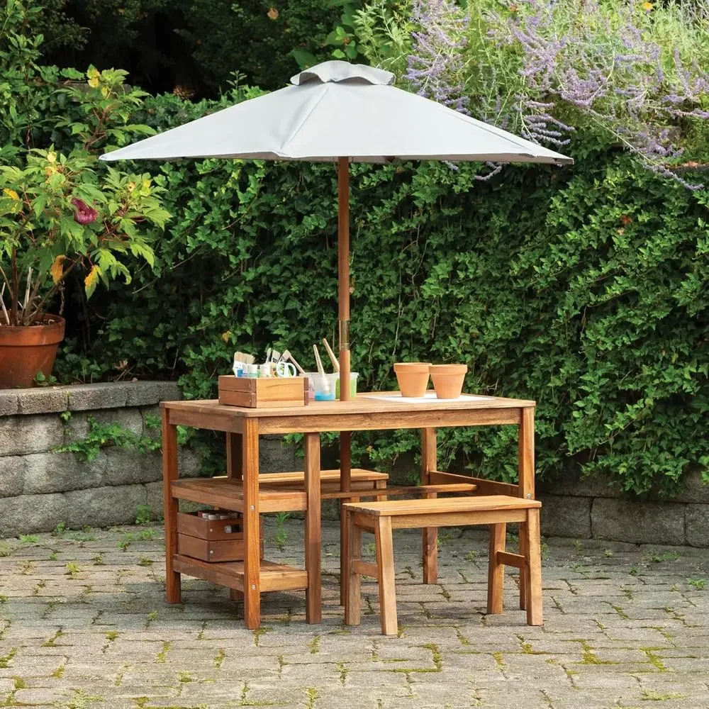 어린이 야외용 크레이트 테이블, 벤치 및 우산 세트:  - Kids Outdoor Table With Umbrella 리뷰 및 가격