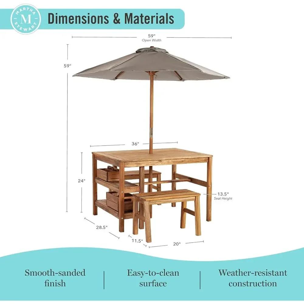 어린이 야외용 크레이트 테이블, 벤치 및 우산 세트:  - Kids Outdoor Table With Umbrella 리뷰 및 가격