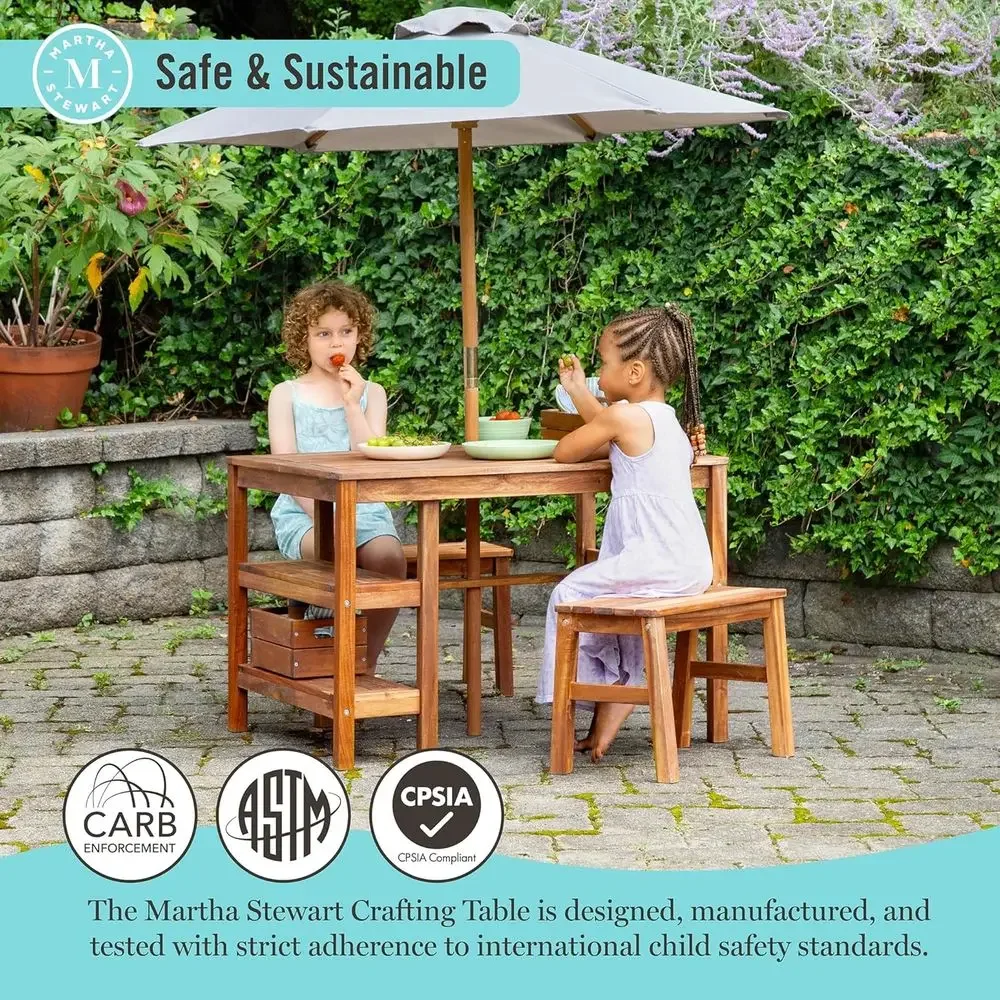 어린이 야외용 크레이트 테이블, 벤치 및 우산 세트:  - Kids Outdoor Table With Umbrella 리뷰 및 가격