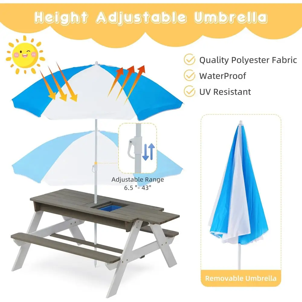 어린이용 3-in-1 접이식 나무 피크닉 테이블, 야외 - Kids Outdoor Table With Umbrella 리뷰 및 가격