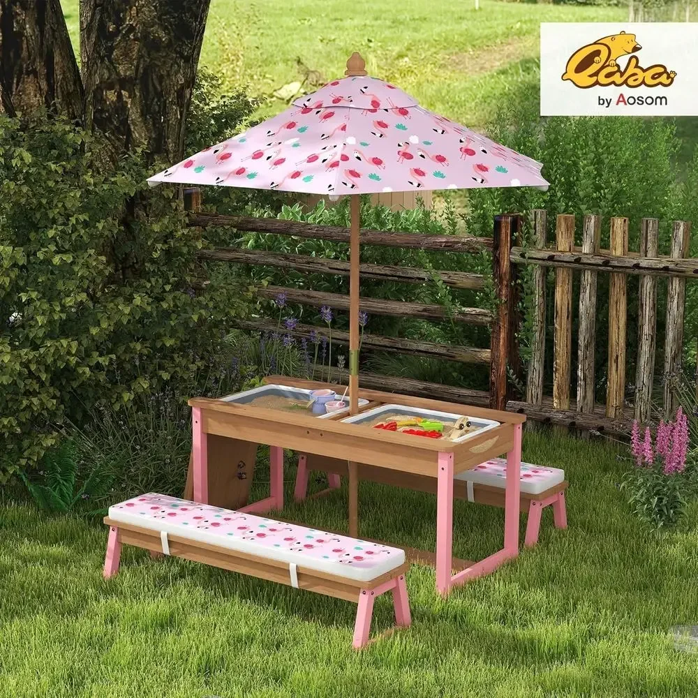 우산, 쿠션, 수납함이 포함된 나무 피크닉 테이블 세트 - Kids Outdoor Table With Umbrella 리뷰 및 가격