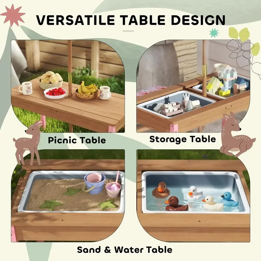 우산, 쿠션, 수납함이 포함된 나무 피크닉 테이블 세트 - Kids Outdoor Table With Umbrella 리뷰 및 가격