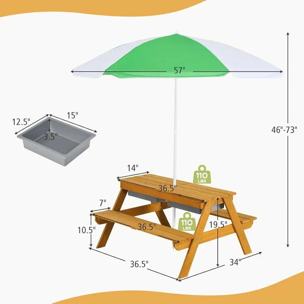 3-in-1 높이 조절 가능한 우산형 어린이 피크닉 테 - Kids Outdoor Table With Umbrella 리뷰 및 가격