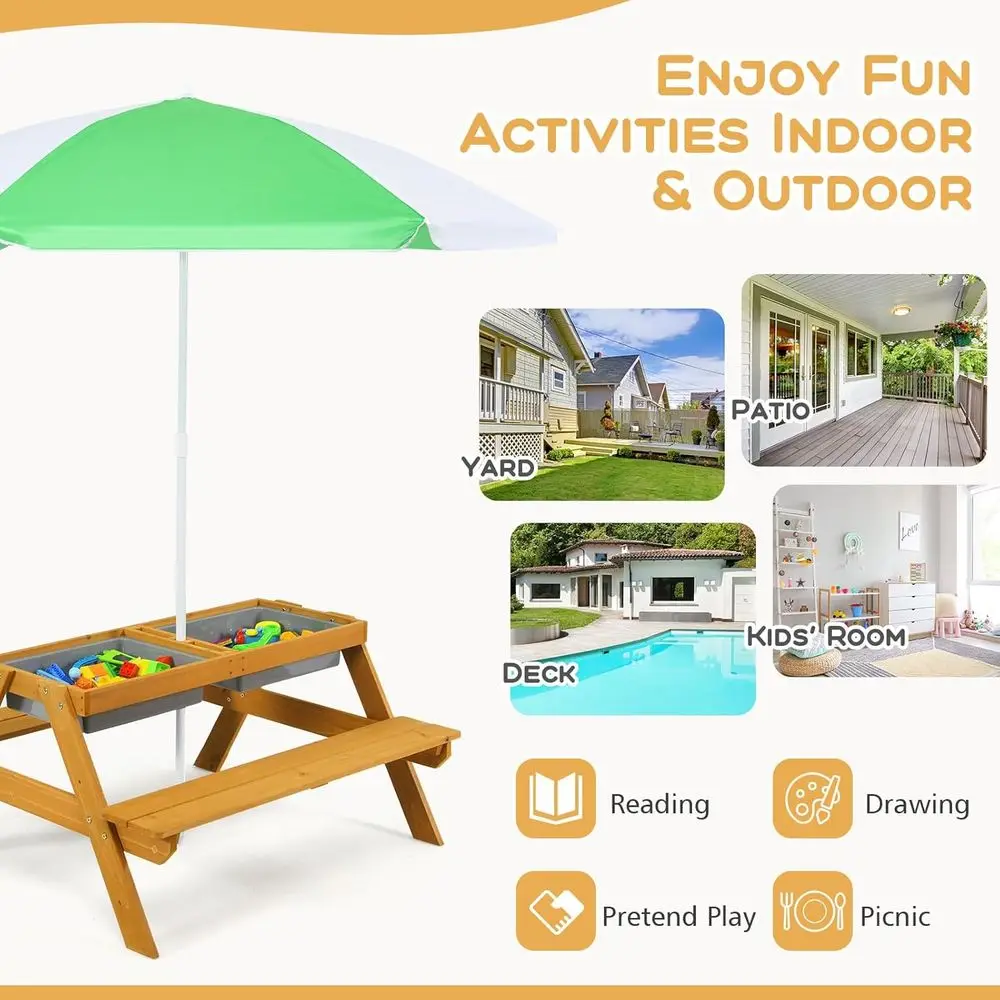 3-in-1 높이 조절 가능한 우산형 어린이 피크닉 테 - Kids Outdoor Table With Umbrella 리뷰 및 가격