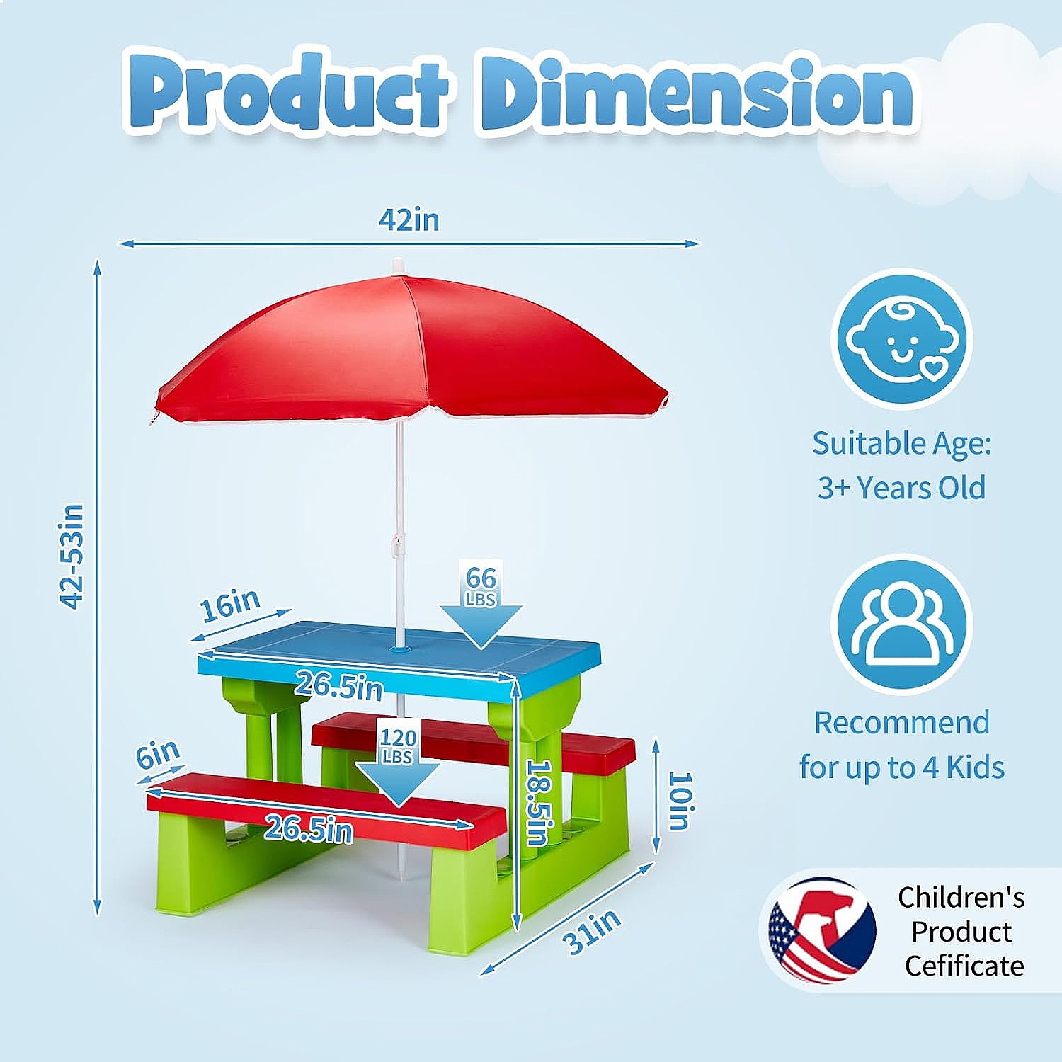 조이모어 어린이 피크닉 테이블(우산 포함), 플라스틱  - Kids Outdoor Table With Umbrella 리뷰 및 가격