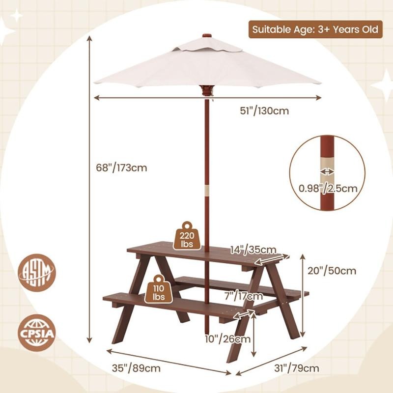 야외용 4인용 어린이 피크닉 테이블 벤치 세트 (탈부착 - Kids Outdoor Table With Umbrella 리뷰 및 가격