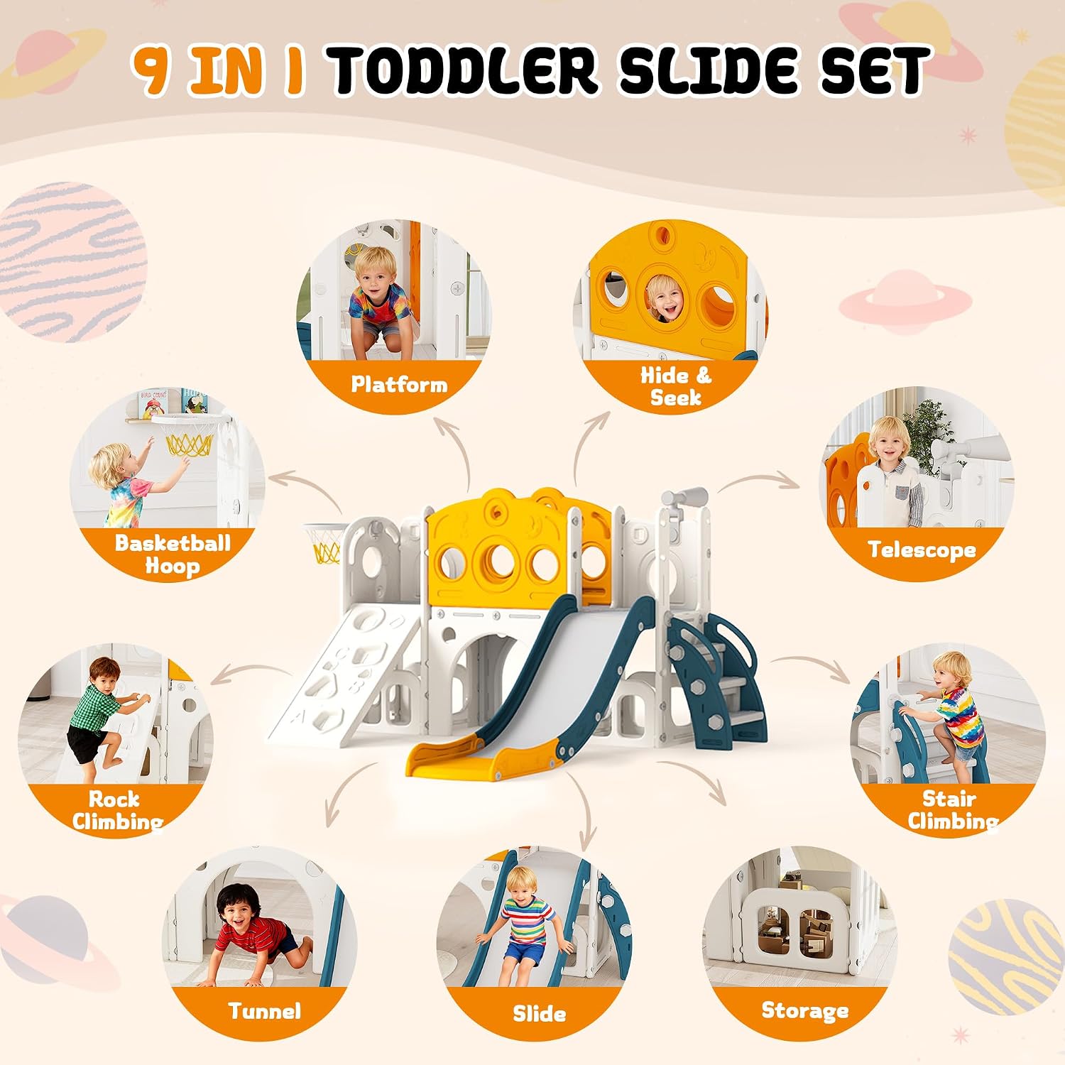 9 in 1 유아용 슬라이드 세트 놀이터, 실내 및 실 - Kids Outdoor Slide Set 리뷰 및 가격
