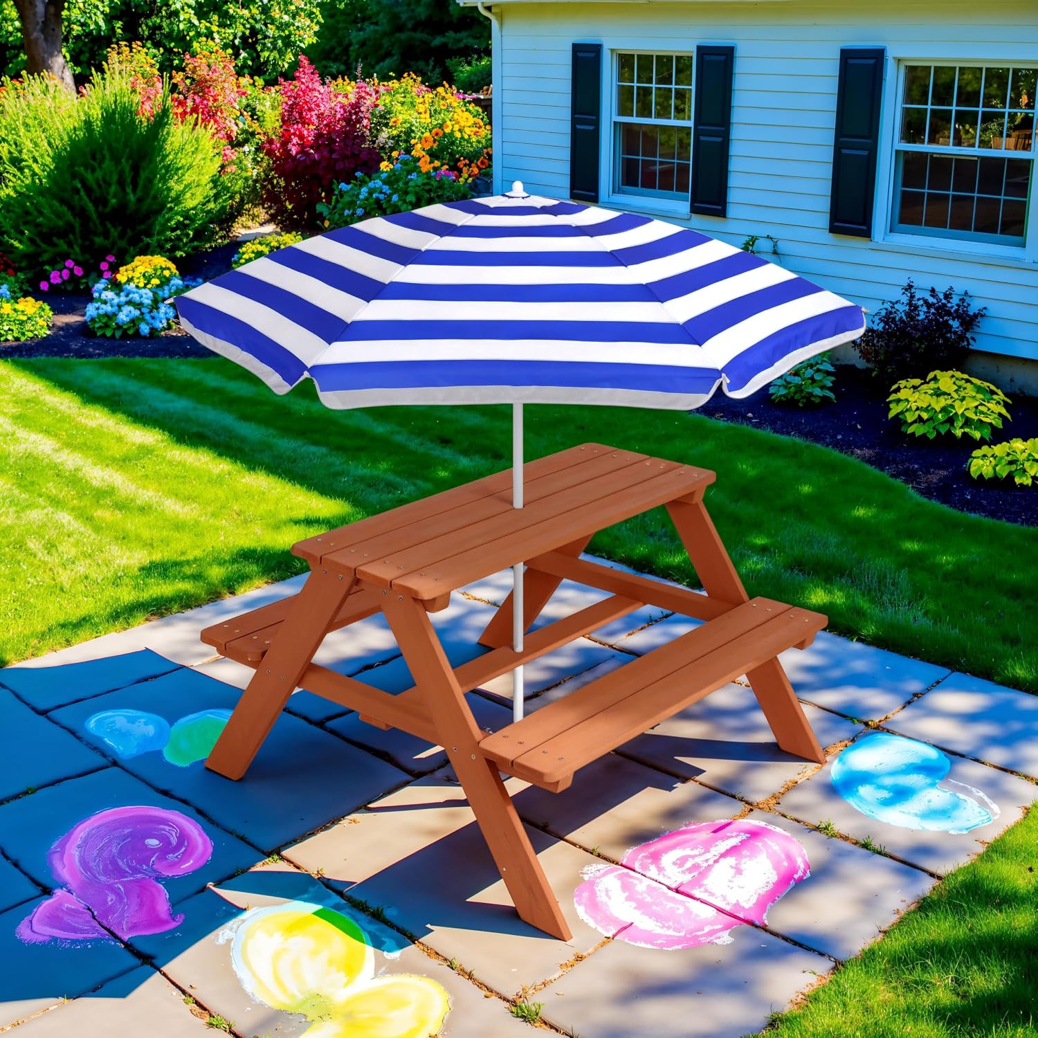 우드 키즈 피크닉 테이블(우산 포함), 야외 활동 테이 - Kids Outdoor Table With Umbrella 리뷰 및 가격