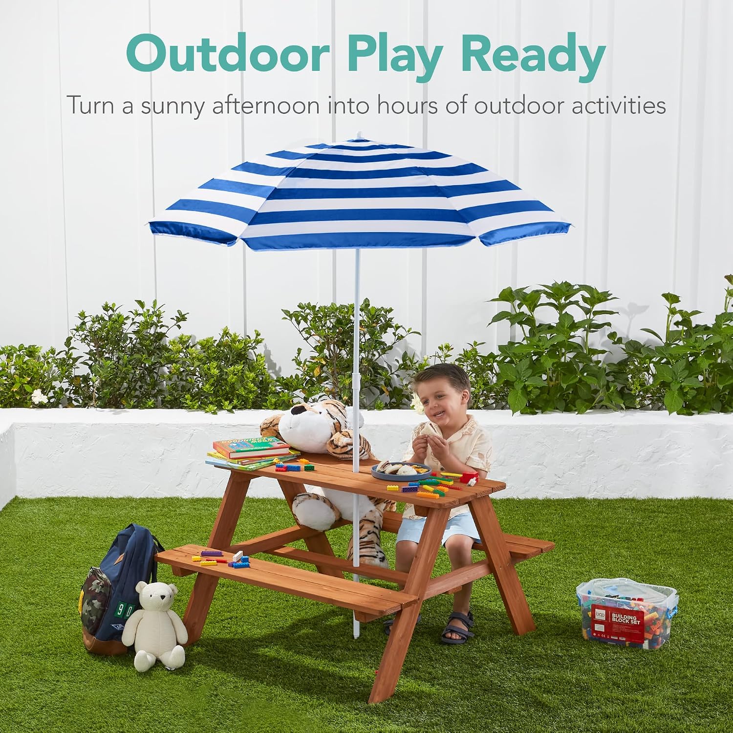우드 키즈 피크닉 테이블(우산 포함), 야외 활동 테이 - Kids Outdoor Table With Umbrella 리뷰 및 가격