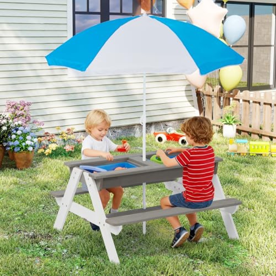 야외 마당 파티오 어린이용 피크닉 테이블: 3-in-1 - Kids Outdoor Table With Umbrella 리뷰 및 가격