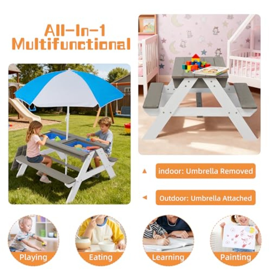야외 마당 파티오 어린이용 피크닉 테이블: 3-in-1 - Kids Outdoor Table With Umbrella 리뷰 및 가격