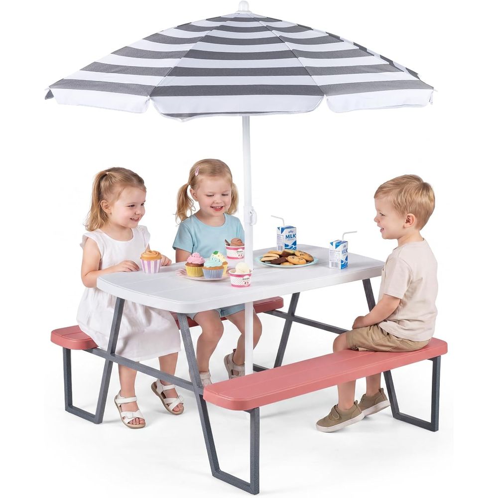 어린이 피크닉 테이블, 유아용 야외 테이블 및 벤치 세 - Kids Outdoor Table With Umbrella 리뷰 및 가격