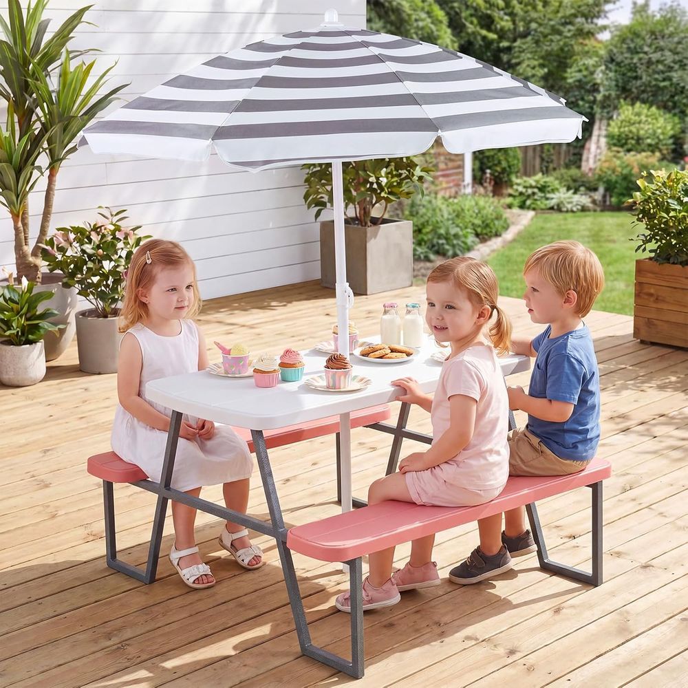 어린이 피크닉 테이블, 유아용 야외 테이블 및 벤치 세 - Kids Outdoor Table With Umbrella 리뷰 및 가격